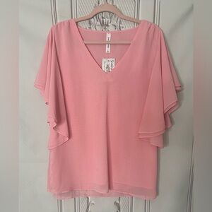 Zenana Pink Flutter Sleeve Blouse | Size L | NWT
